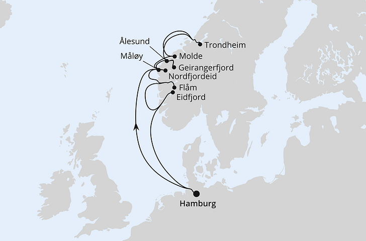 Impressionn zu Sommer 2025 Light-Tarif - Norwegens Fjorde mit Geiranger & Trondheim