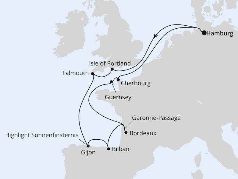Ärmelkanal & Golf von Biskaya mit Sonnenfinsternis