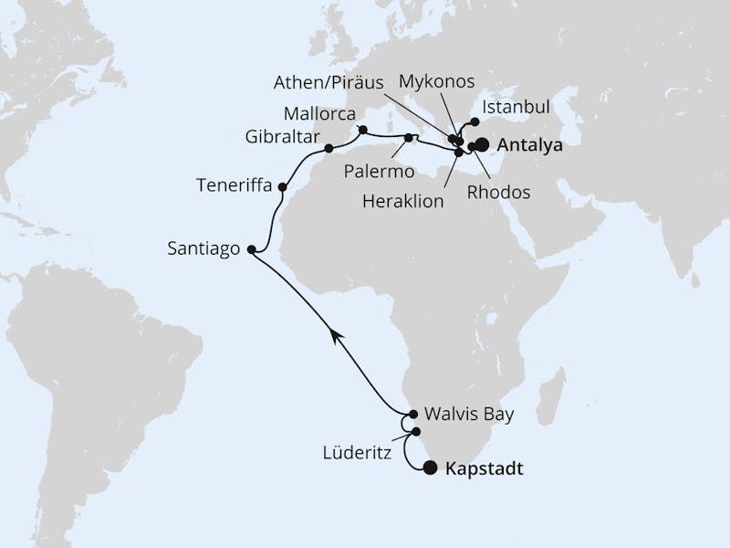 Von Kapstadt über Namibia nach Antalya
