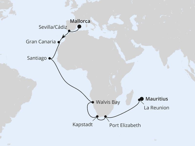 Von Mallorca über Südafrika nach Mauritius