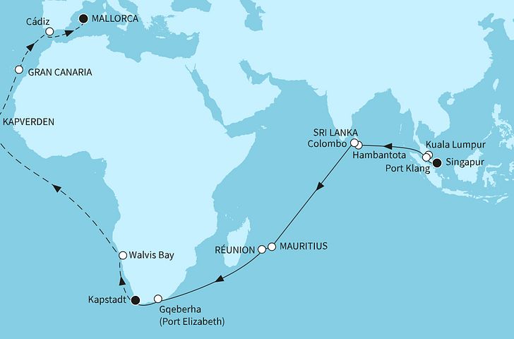 Impressionn zu Transreisen 2026 - Mein Schiff 6 - Weltentdecker-Route von Singapur bis Mallorca