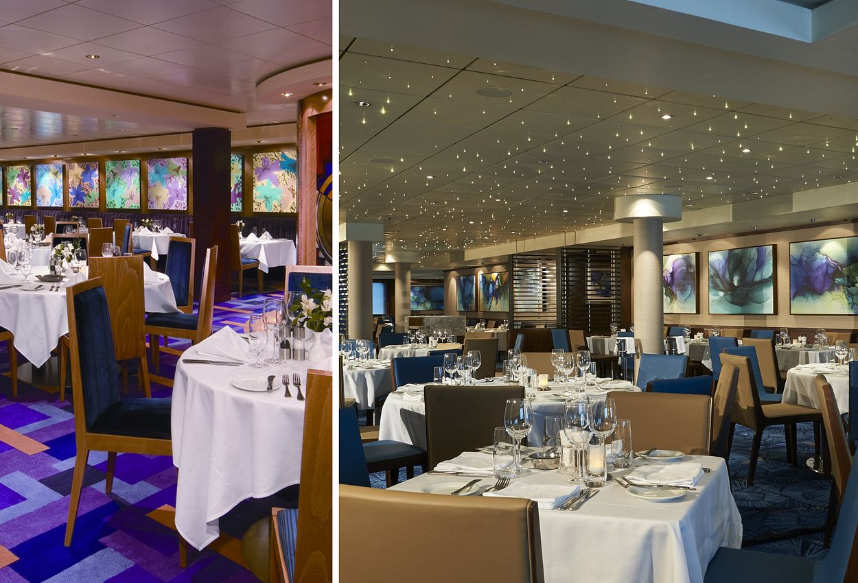 Links das alte, rechts das neue Azura Main Restaurant.