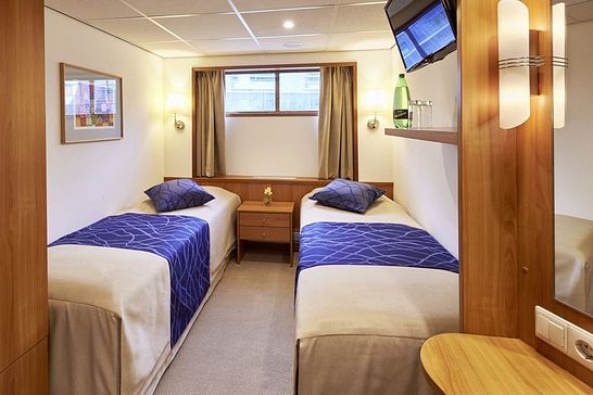 MS Rousse Prestige - Plantours Flusskreuzfahrten - Kategorie 2, Zweibett außen, vorne, kleine Fenster, Hauptdeck, Garantiekabine (PG02)