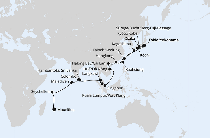 アジア図　Asien nach den neusten und besten AIDA Winter 2026/27 - AIDAstella - Weltenbummler von Asien nach Afrika