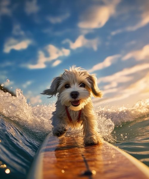 Hund auf Surfbord