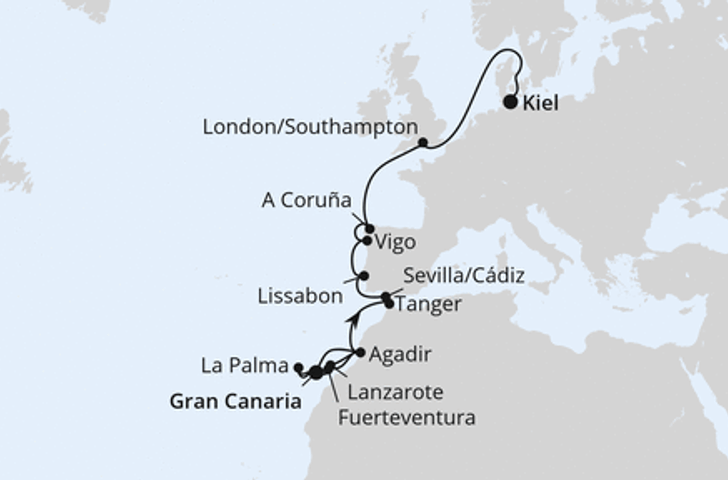 Impression zu Winter 2026/27 - AIDAprima - Von Gran Canaria über Portugal nach Kiel