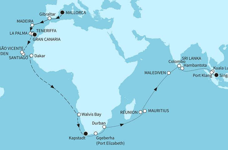 Impression zu Winter 2026/27 - Mein Schiff 6 - Große Weltentdecker Route von Mallorca nach Singapur