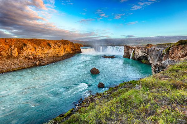 Blick auf den Godafoss Wasserfall 