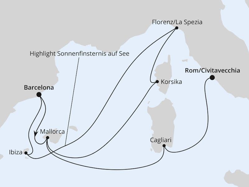  Spanien,  Frankreich & Italien mit Sonnenfinsternis