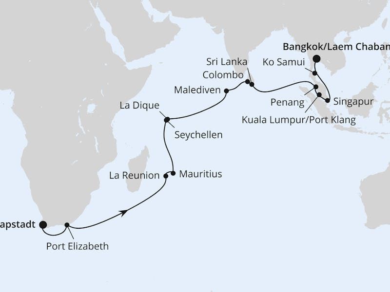 Von Kapstadt über Mauritius nach Bangkok