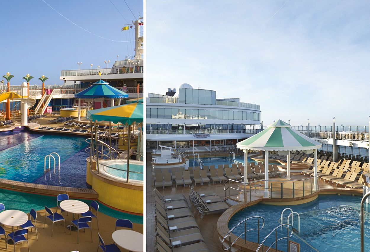 Links das alte, rechts das neue Pooldeck der Norwegian Jewel