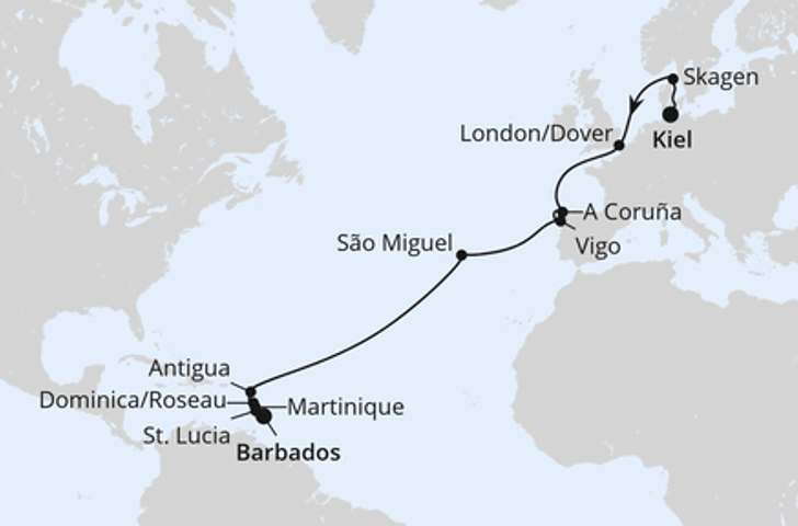 Impression zu AIDA Winter 2027/2028 - AIDAbella - Von Kiel über die Azoren in die Karibik