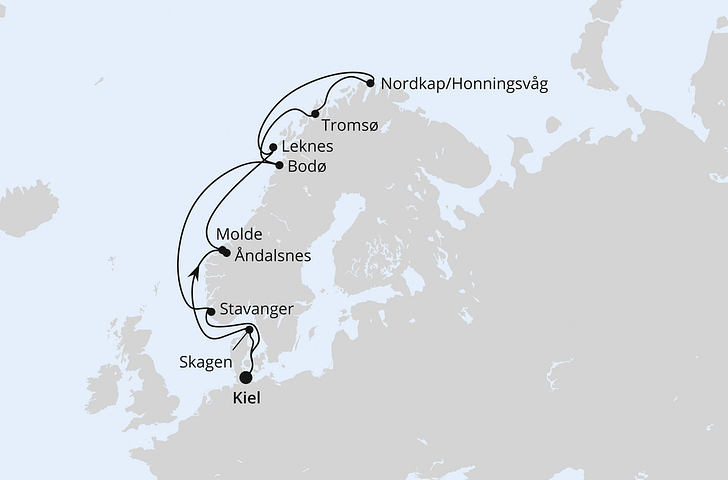 Impressionn zu Sommerferien 2026 - AIDAbella - Norwegen mit Nordkap oder Vesterålen