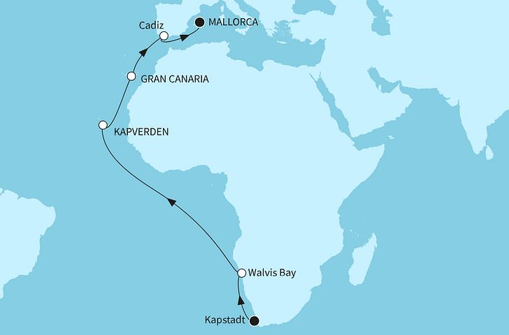 Impressionn zu Transreisen 2026 - Mein Schiff 4, Mein Schiff 5 oder Mein Schiff 6 - Transozean von Kapstadt bis Mallorca