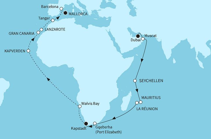 Impression zu Transreisen 2026 - Mein Schiff 4 oder Mein Schiff 5 - Weltentdecker-Route vom Orient bis Mallorca