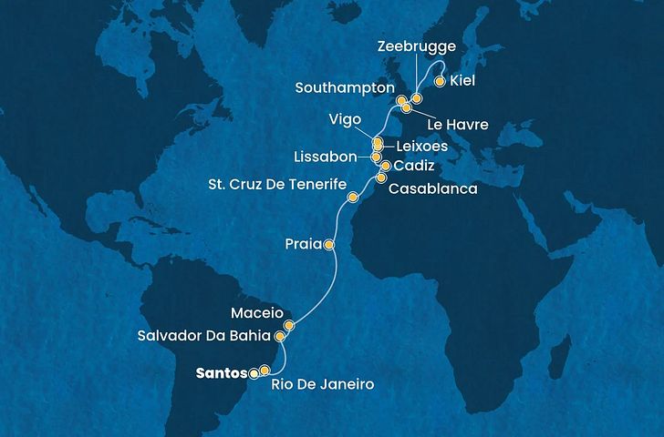 Impressionn zu Costa Bella Vita - Costa Diadema - Von Santos bis Kiel