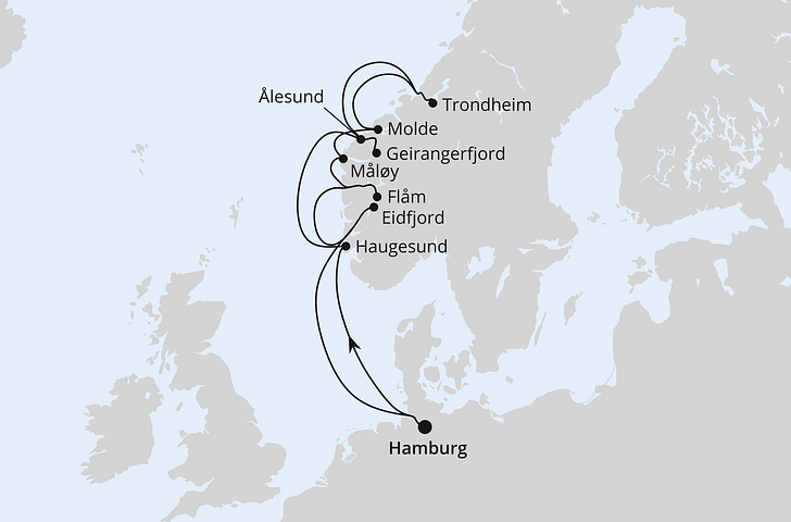 Impressionn zu Sommer 2025 Besttarif - AIDAprima - Norwegens Fjorde mit Geiranger & Trondheim
