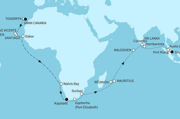 Impression zu Winter 2026/27 - Mein Schiff 6 - Weltentdecker Route von den Kanaren nach Singapur