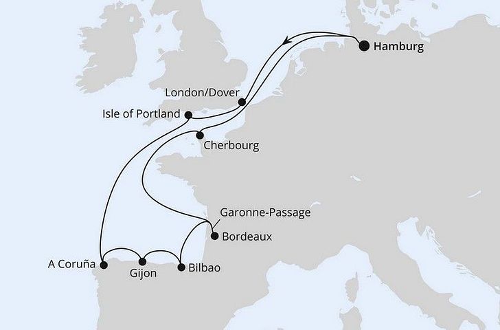 Impression zu AIDA Sommer 2028 - AIDAbella - Ärmelkanal & Golf von Biskaya