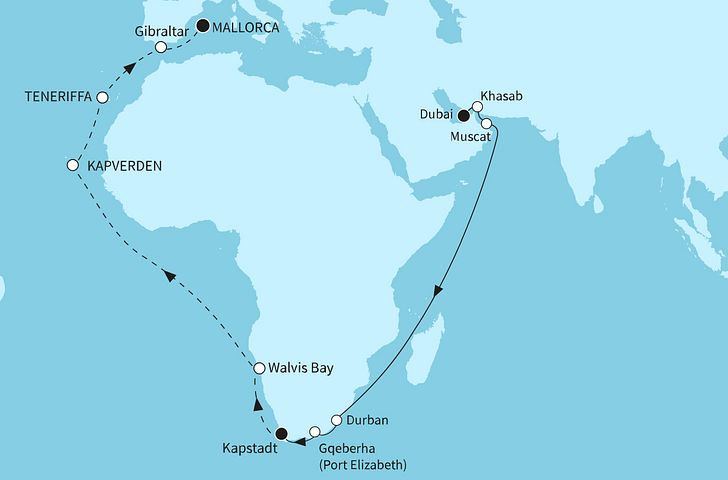 Impressionn zu Transreisen 2026 - Mein Schiff 4 oder Mein Schiff 5 - Weltentdecker-Route vom Orient bis Mallorca