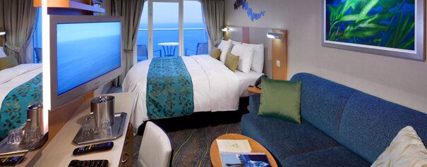Harmony of the Seas - Royal Caribbean International - Kabine mit Balkon und Blick auf den Boardwalk (1I)