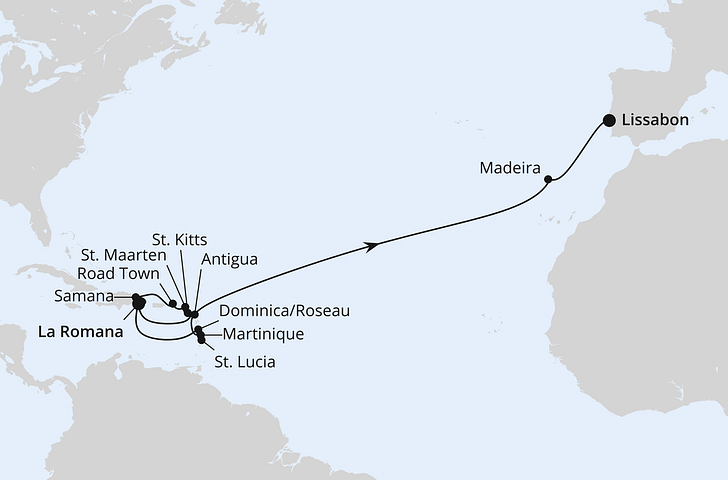 Impression zu AIDA Transreisen 2026/27 - AIDAbella - Von der Karibik nach Lissabon