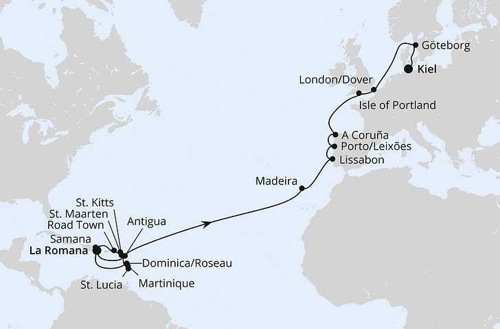 Impressionn zu AIDA Transreisen 2026/27 - AIDAbella - Von der Karibik nach Kiel