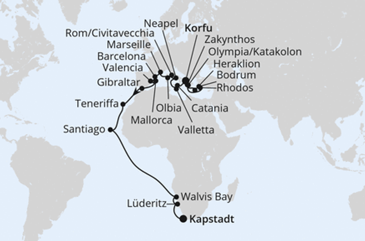 Impression zu AIDA Winter 2027/2028 - AIDAblu - Weltenbummler von Korfu nach Kapstadt