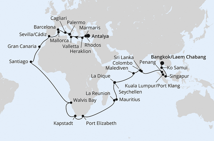 Impressionn zu AIDA PREMIUM All Inclusive Winter 2026/27 - AIDAstella - Weltenbummler Mittelmeer, Afrika & Indischer Ozean