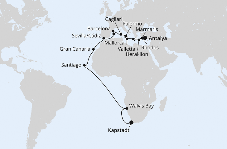 Impressionn zu AIDA Transreisen 2026/27 - AIDAstella - Von Antalya über Namibia nach Kapstadt