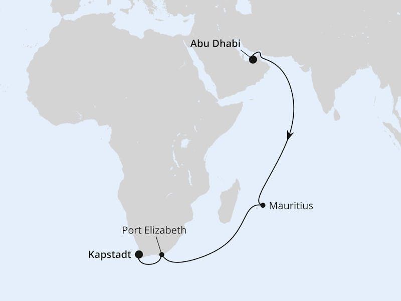 Von Abu Dhabi über Mauritius nach Kapstadt
