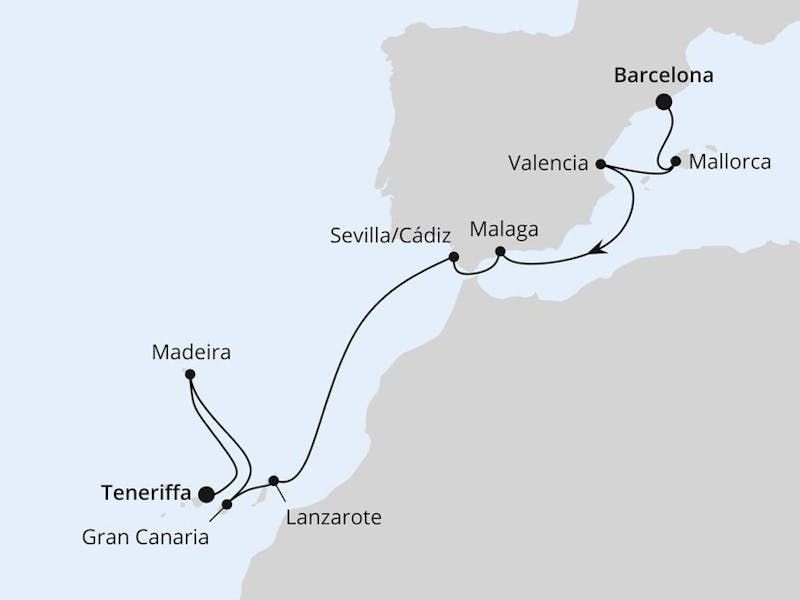 Von Barcelona nach Teneriffa