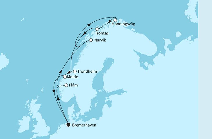 Impressionn zu Sommer 2025 - Mein Schiff 2 oder Mein Schiff 7 - Norwegens Fjordwelten mit Nordkap