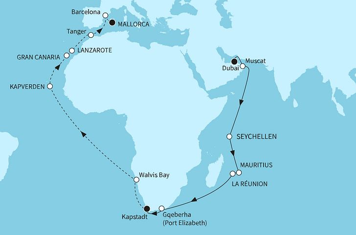 Impression zu Transreisen 2026 Wunschtarif - Mein Schiff 4 oder Mein Schiff 5 - Weltentdecker-Route vom Orient bis Mallorca