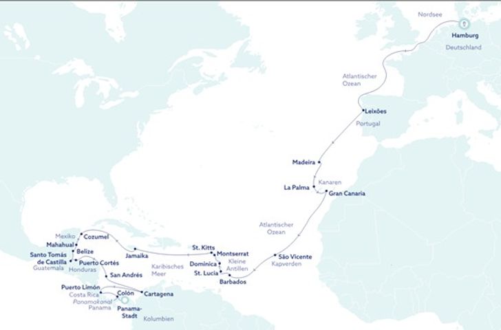 Impressionn zu nicko cruises Hochsee - Vasco da Gama - Von Hamburg in die Karibik